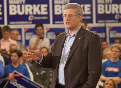Stephen Harper stumping in Guelph on Monday as the election campaign enters its second week.
