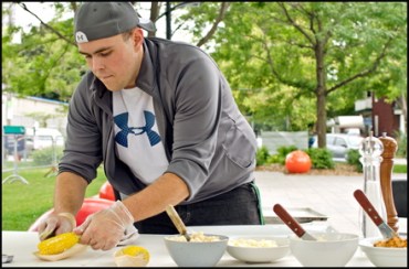 Chris Tremblay and fresh corn at Savour Ottawa Harvest Table 2011
